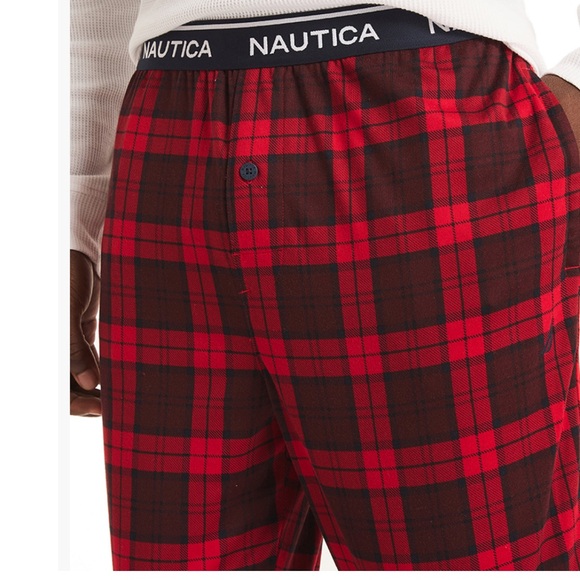 Nautica RestLuxe M Red Plaid SuperSoft Lightweight Active Stretch Lounge Pant - Picture 2 of 3